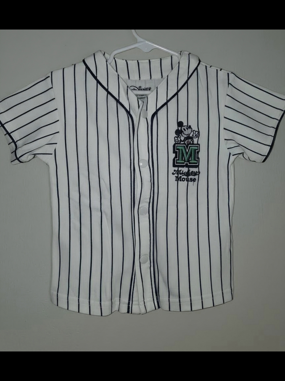 Primark White & Navy Striped Mickey Baseball Shirt With Denim Shorts